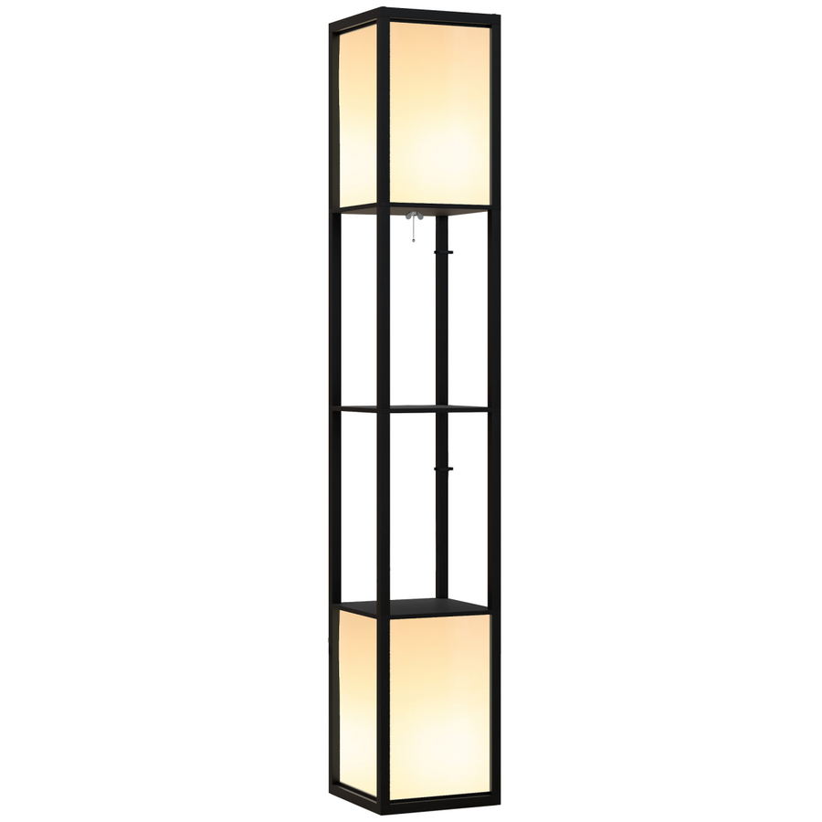 HOMCOM Shelf Floor Lamp with Dual Light, Black
