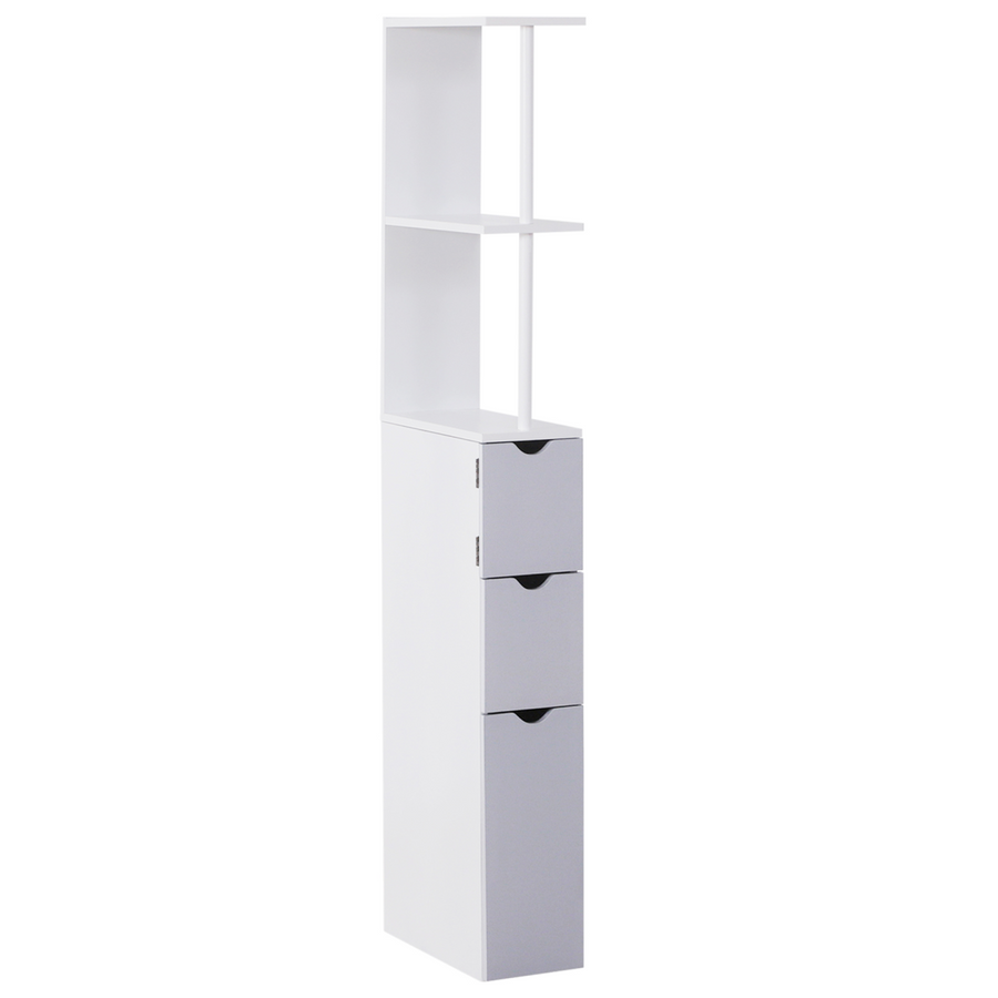 HOMCOM Bathroom Storage Cupboard Thin Cabinet Unit Shelf White with Drawers
