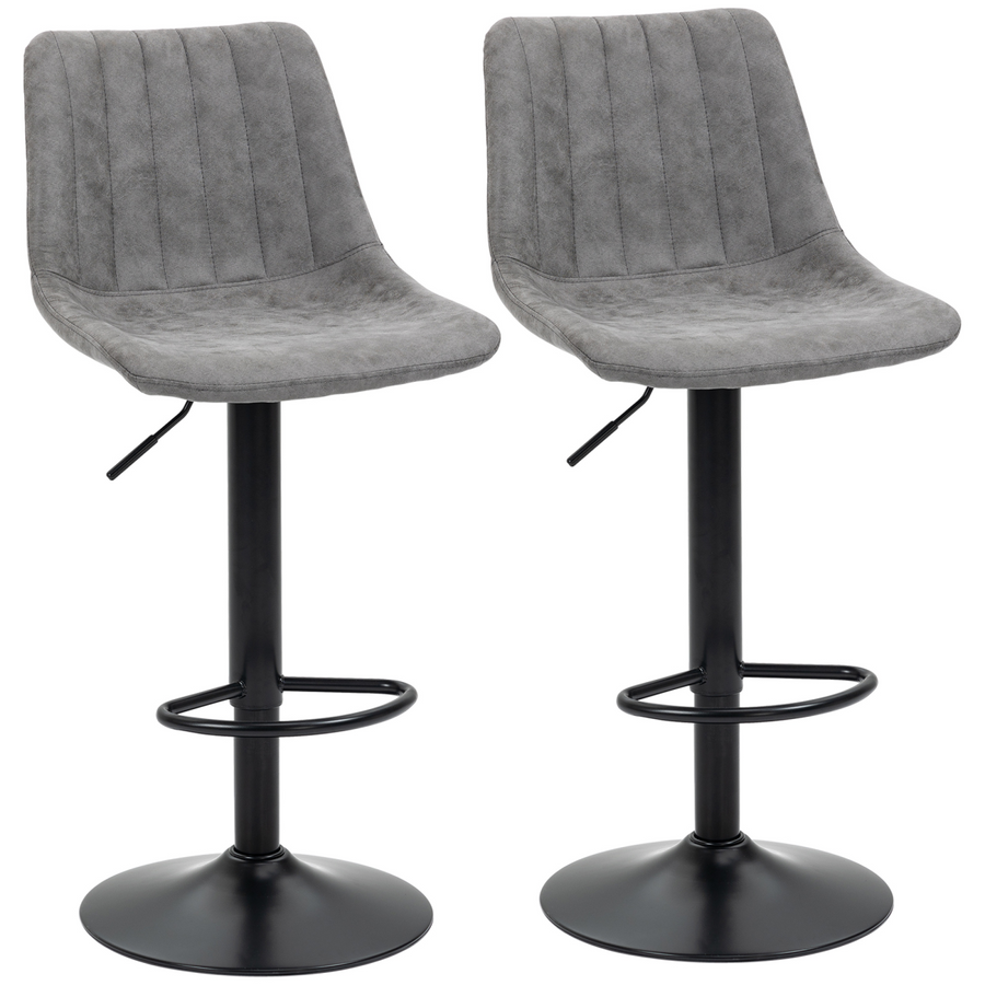 Set of 2 Microfibre Retro Tub Bar Stools with Metal Frame and Footrest