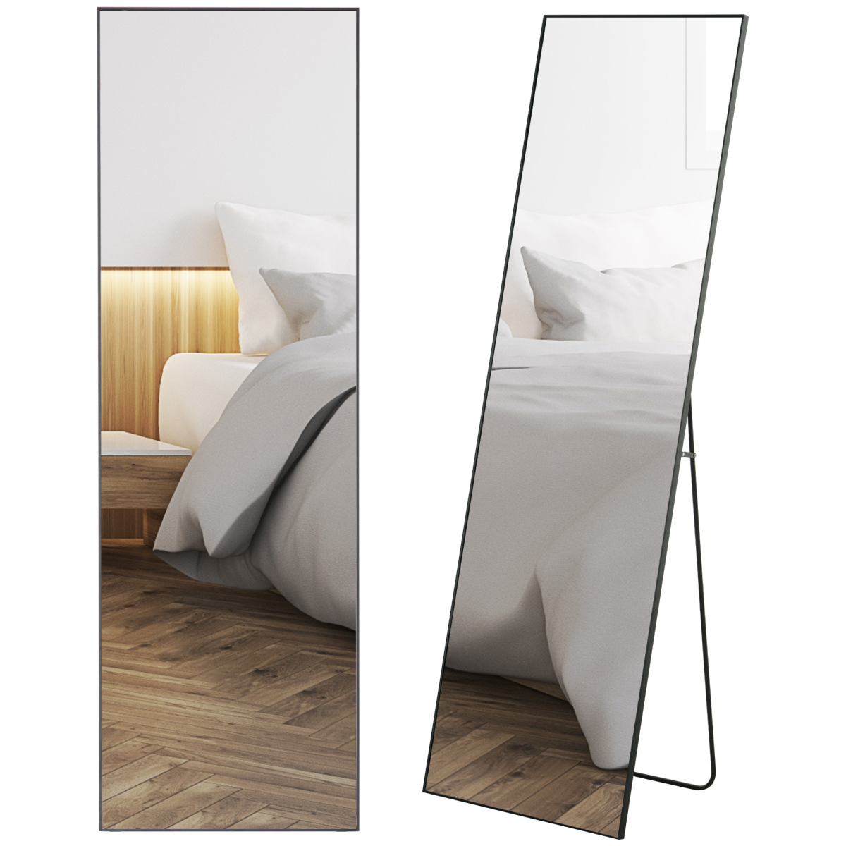 HOMCOM Full Length Mirror Floor Standing Wall-Mounted Dressing Mirror Black