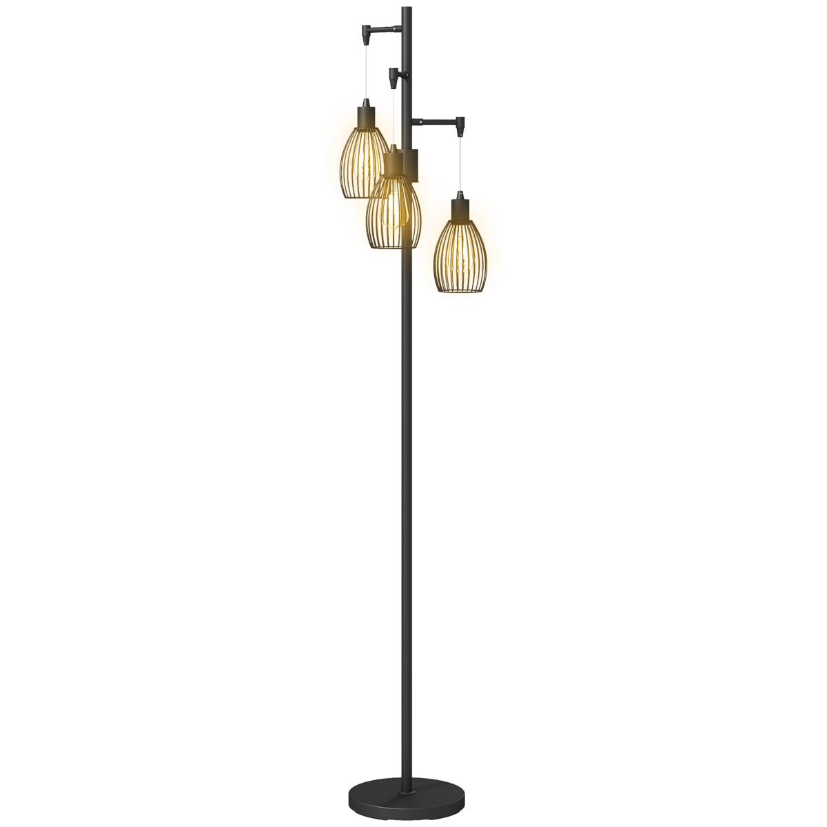 HOMCOM Industrial 3-Light Dimmable LED Floor Lamp, Black