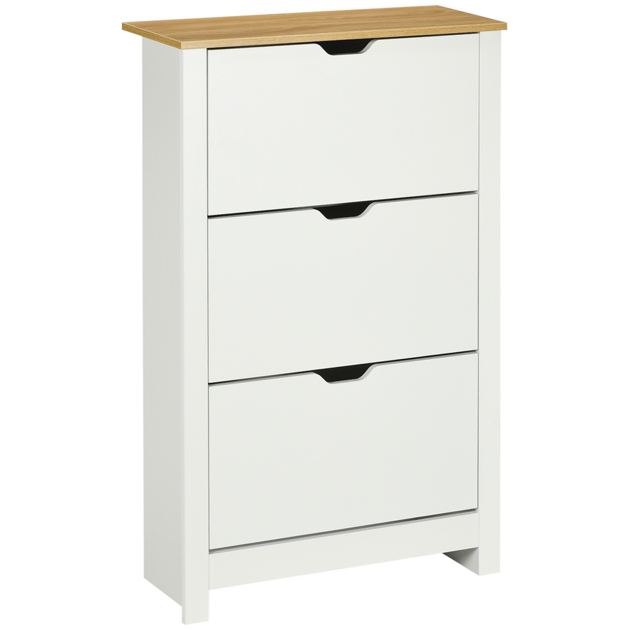 HOMCOM 18-Shoe Storage Cabinet, 6 Shelves, 3 Drawers, Tabletop, 4 Legs, White