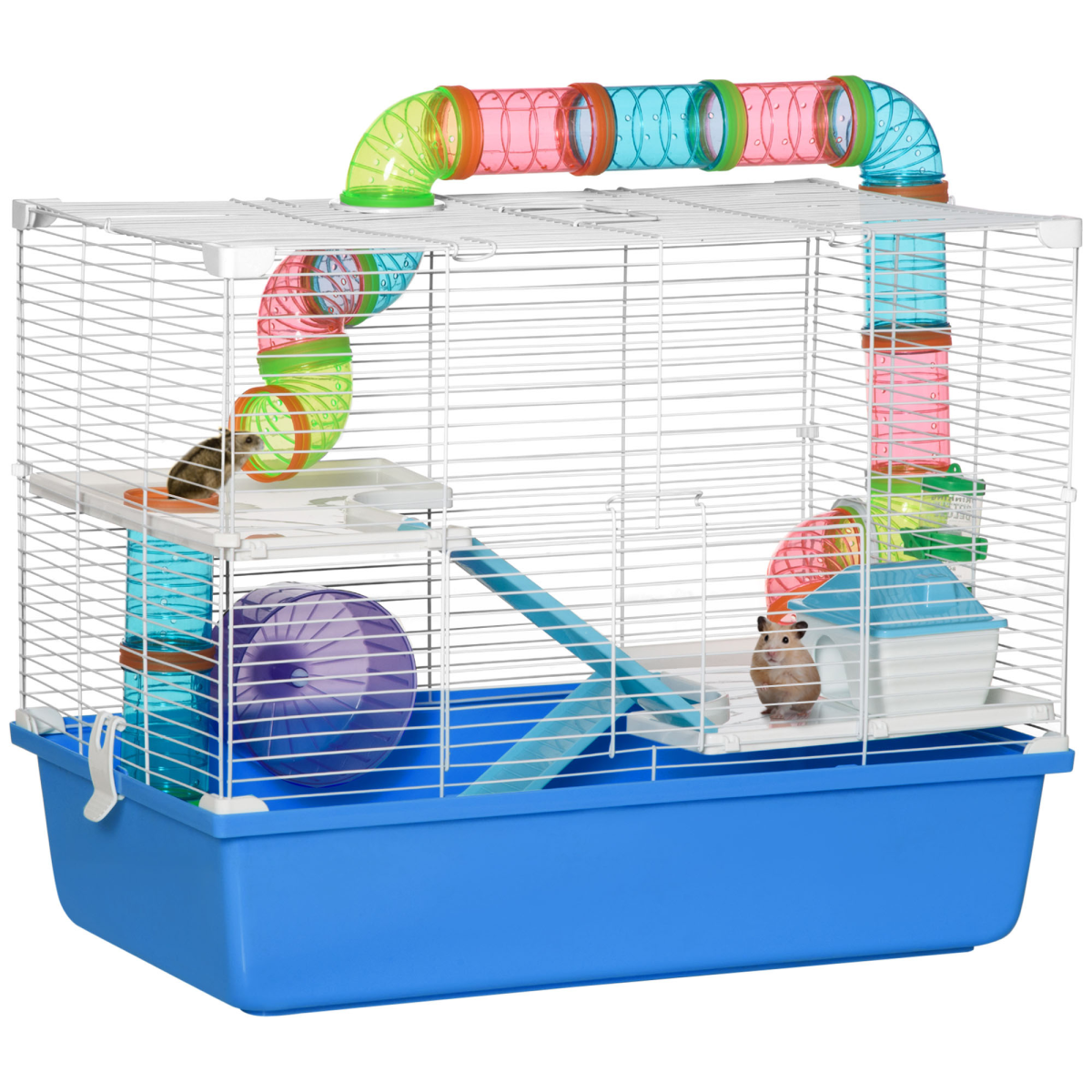 Hamster Cage with Tubes, Exercise Wheel and Water Bottle - Blue
