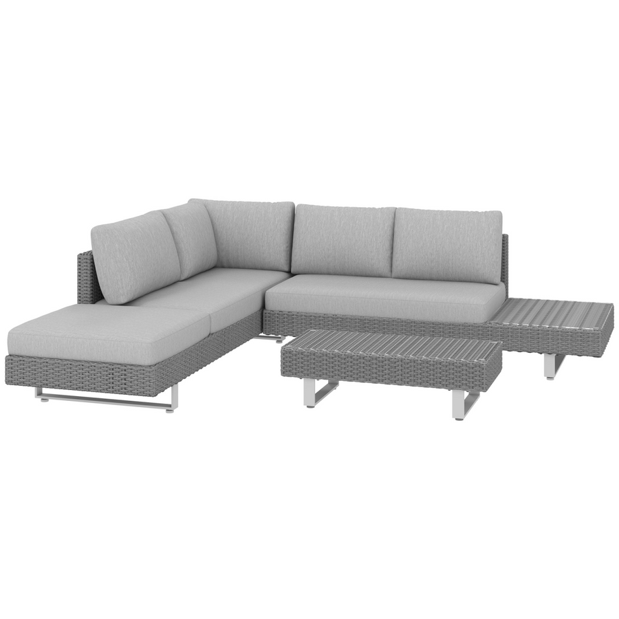Outsunny 3-Piece Rattan Wicker Sofa Set with Tea Table & Cushions, Light Grey