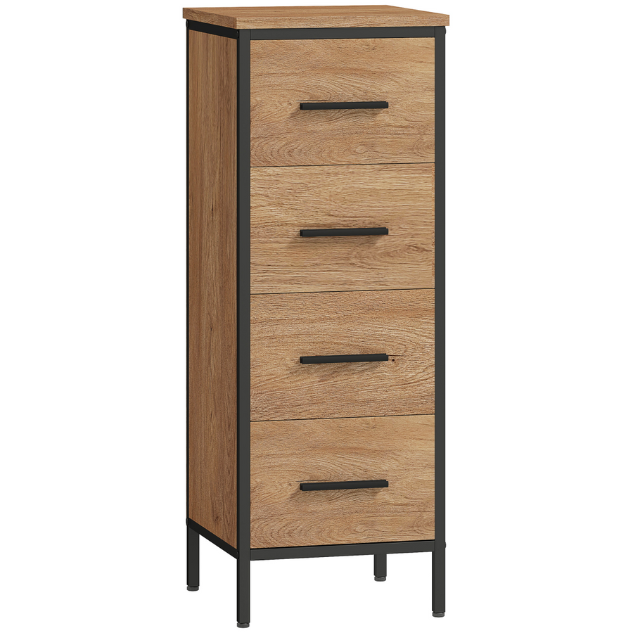 HOMCOM Narrow Bathroom Storage Cabinet with 4 Drawers, Oak