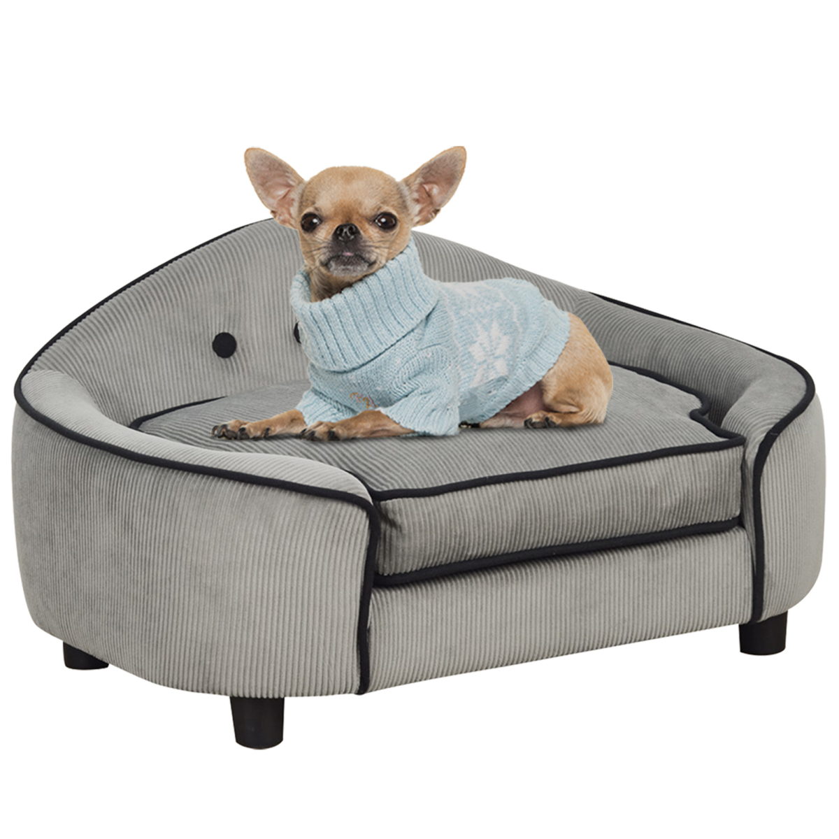 Dog Sofa Bed Pet Chair with Sponge Padded Cushion for XS and S Size Dogs - Grey