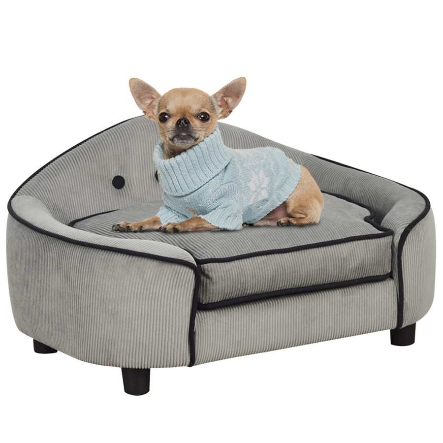 Dog Sofa Bed Pet Chair with Sponge Padded Cushion for XS and S Size Dogs - Grey