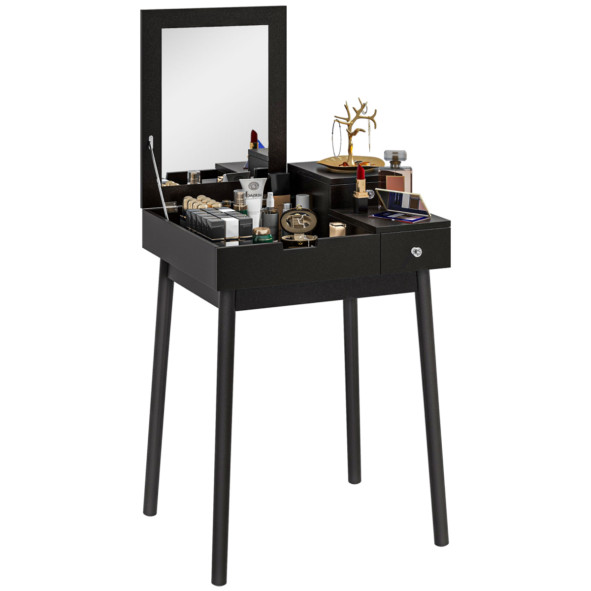 HOMCOM Dressing Table Vanity Desk Flip-up Mirror, 2 Drawers, Black