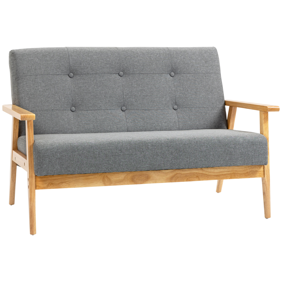 HOMCOM Modern 2-Seater Sofa with Upholstery and Rubber Wood Legs, Dark Grey