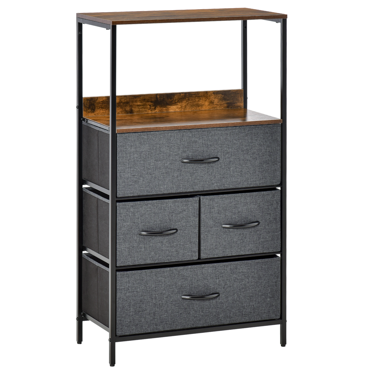 4 Drawer Storage Chest Unit with Shelves Black