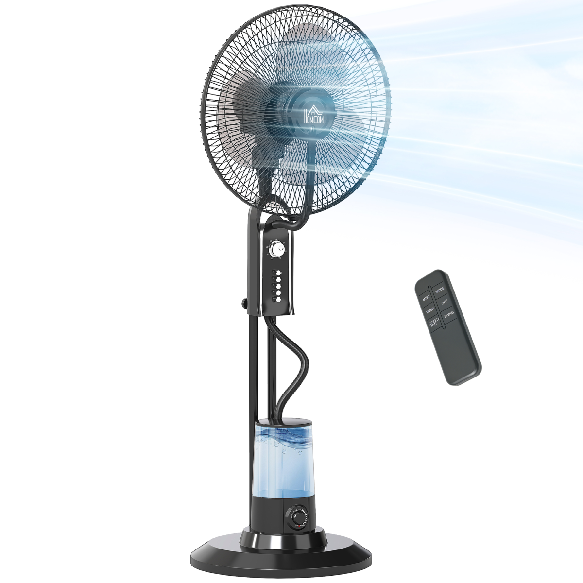 HOMCOM Spray Misting Fan, Pedestal Fan with Oscillation, Tilt, 4 Speeds