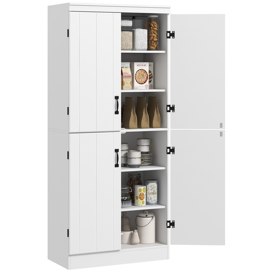 4-Door Kitchen Cabinet with Shelves, White