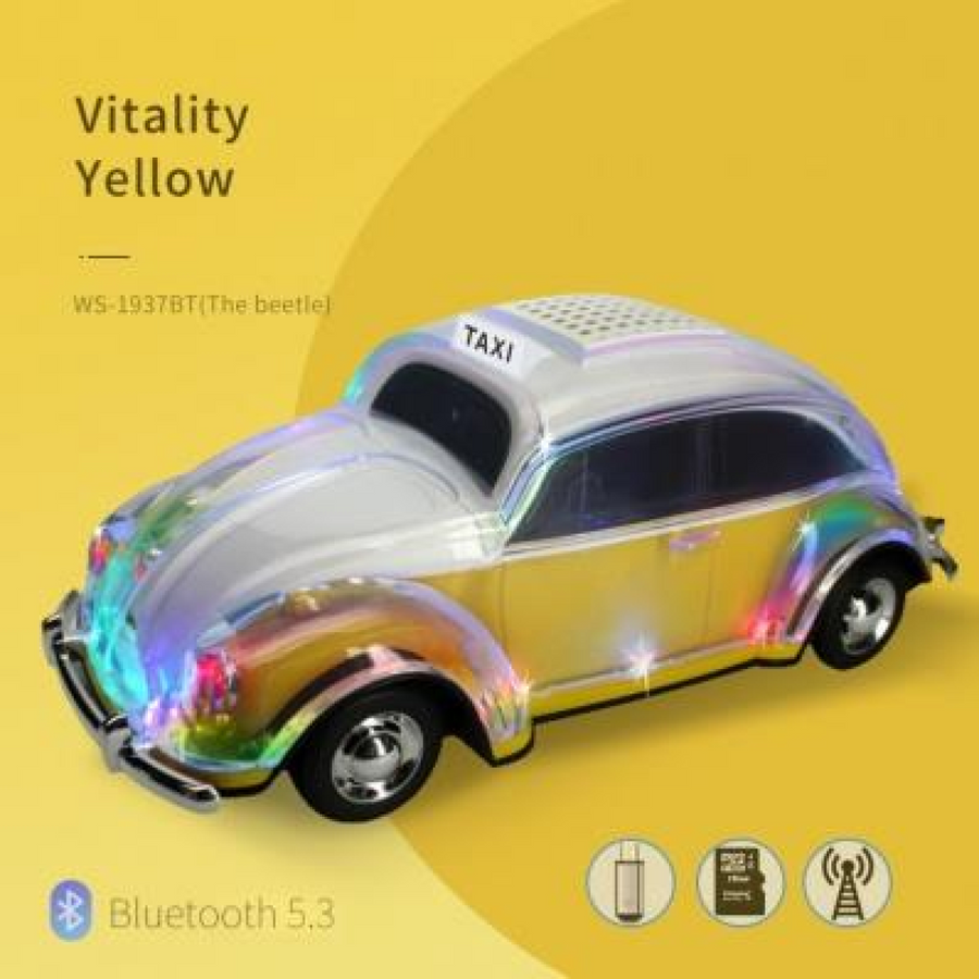 WSTER Beetle with Lamp Car Speaker with Bluetooth & FM Radio - Yellow
