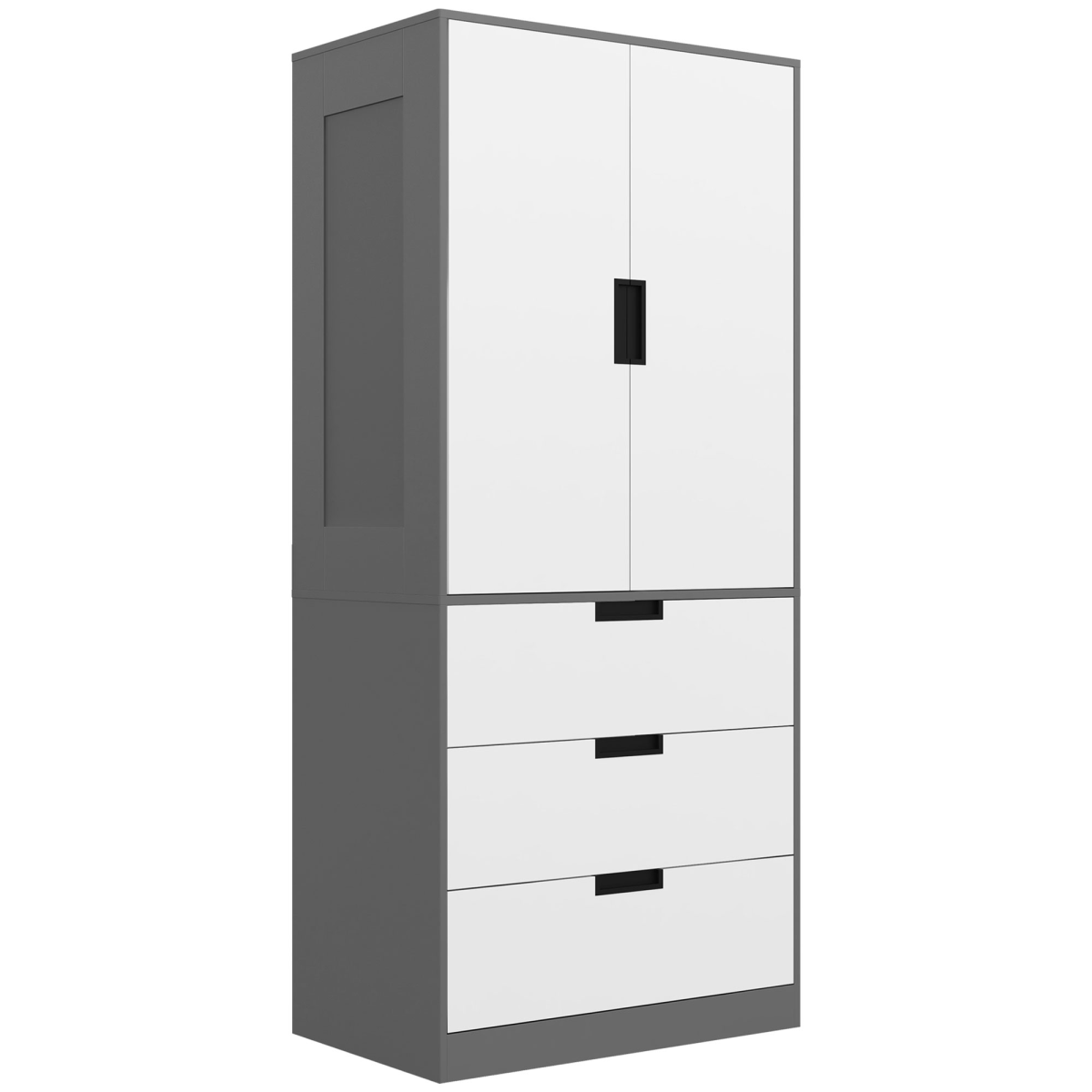 HOMCOM 2 Door Wardrobe with 3 Drawers and Hanging Rod