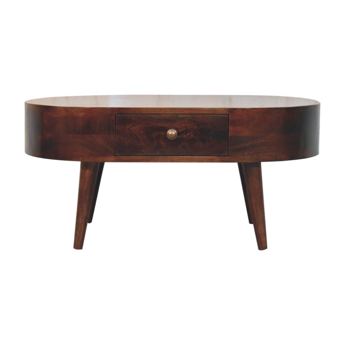 Artisan Furniture Solid Wood California Walnut Rounded Coffee Table, 2 Drawers, Dark Brown