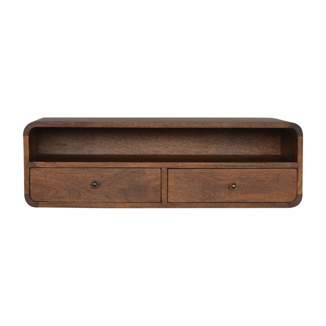 Artisan Furniture Solid Wood Floating Chestnut Open Console, 2 Drawers, 1 Shelf, Brown
