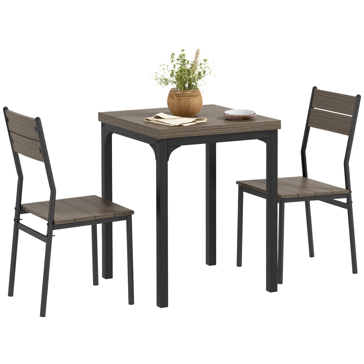 HOMCOM 3 Piece Compact Dining Table and 2 Chairs Set, Grey Wood Grain