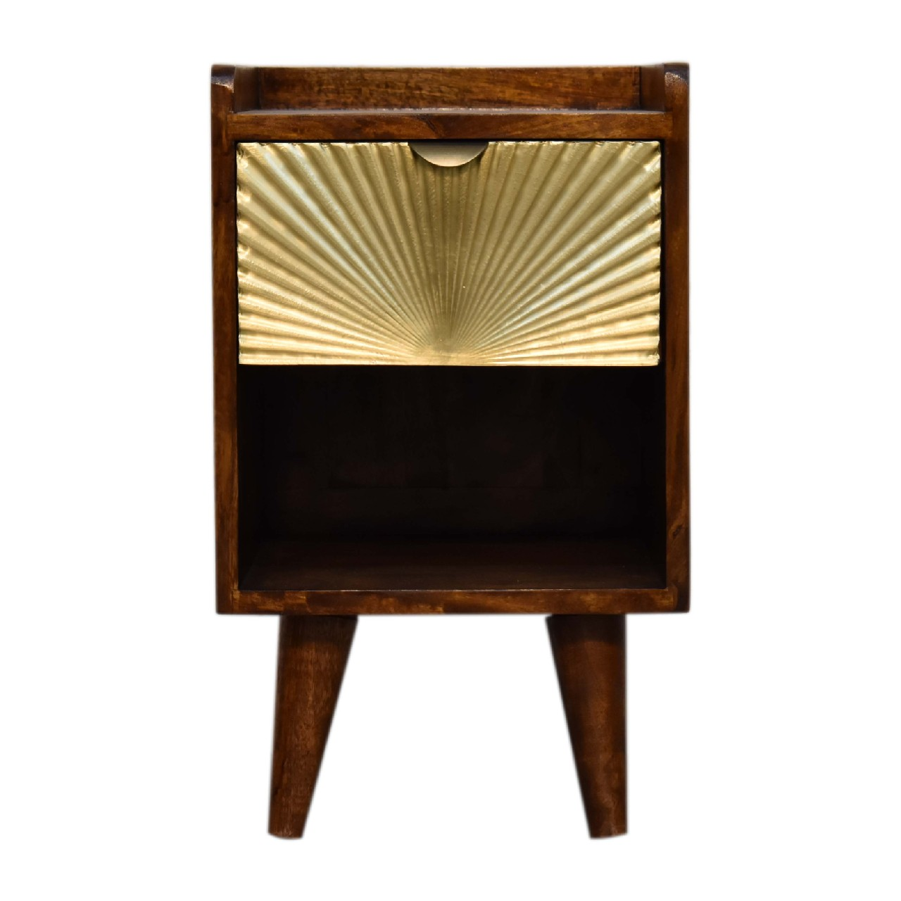 Artisan Furniture Solid Wood Mini Manila Gold 1 Drawer Bedside Table, 1 Shelf, Brown & Golden