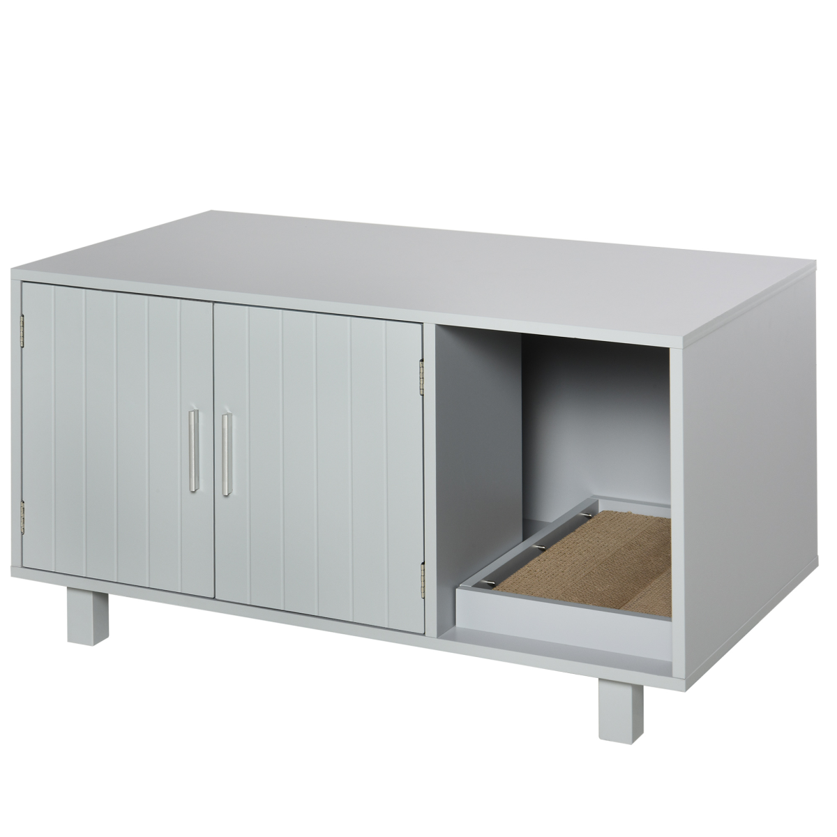 Indoor Feline Cat Box Furniture Kitty Table with Scratch & Magnetic Doors, Grey