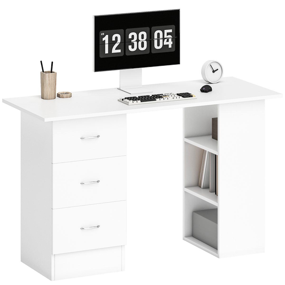 HOMCOM 120cm Computer Desk PC Table Workstation with 3 Shelves and Drawers White