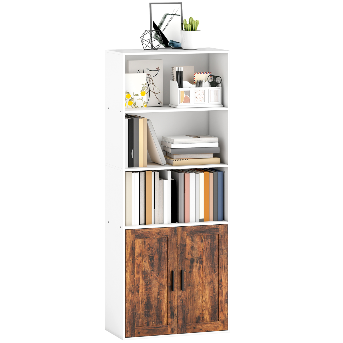 HOMCOM 5-Tier Bookcase with Adjustable Shelf, Rustic Brown