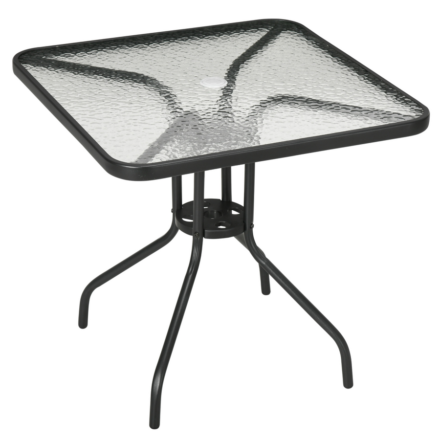 Square Patio Table, Tempered Glass Top Garden Dining Table 76 x 76cm Outsunny