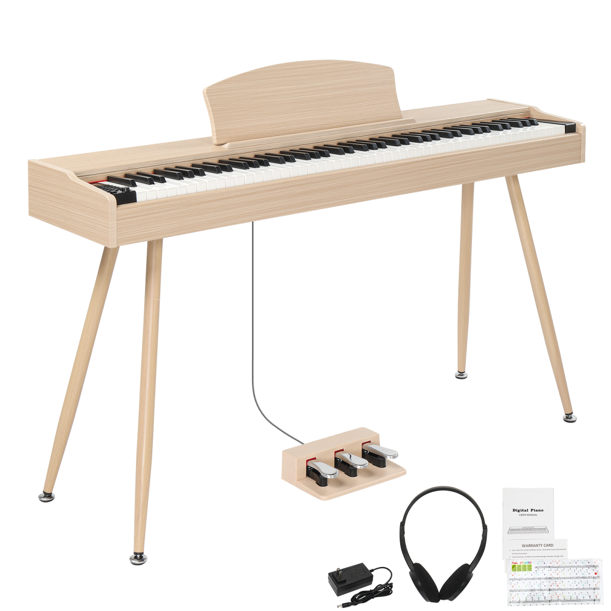 Glarry GDP-203 88 Key Full Weighted Digital Piano with Metal Stand, Power Adapter, Triple Pedals