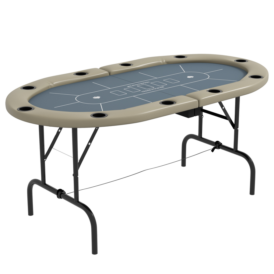 SPORTNOW 10 Player Folding Poker Table with Cup Holders, Steel Base, Brown