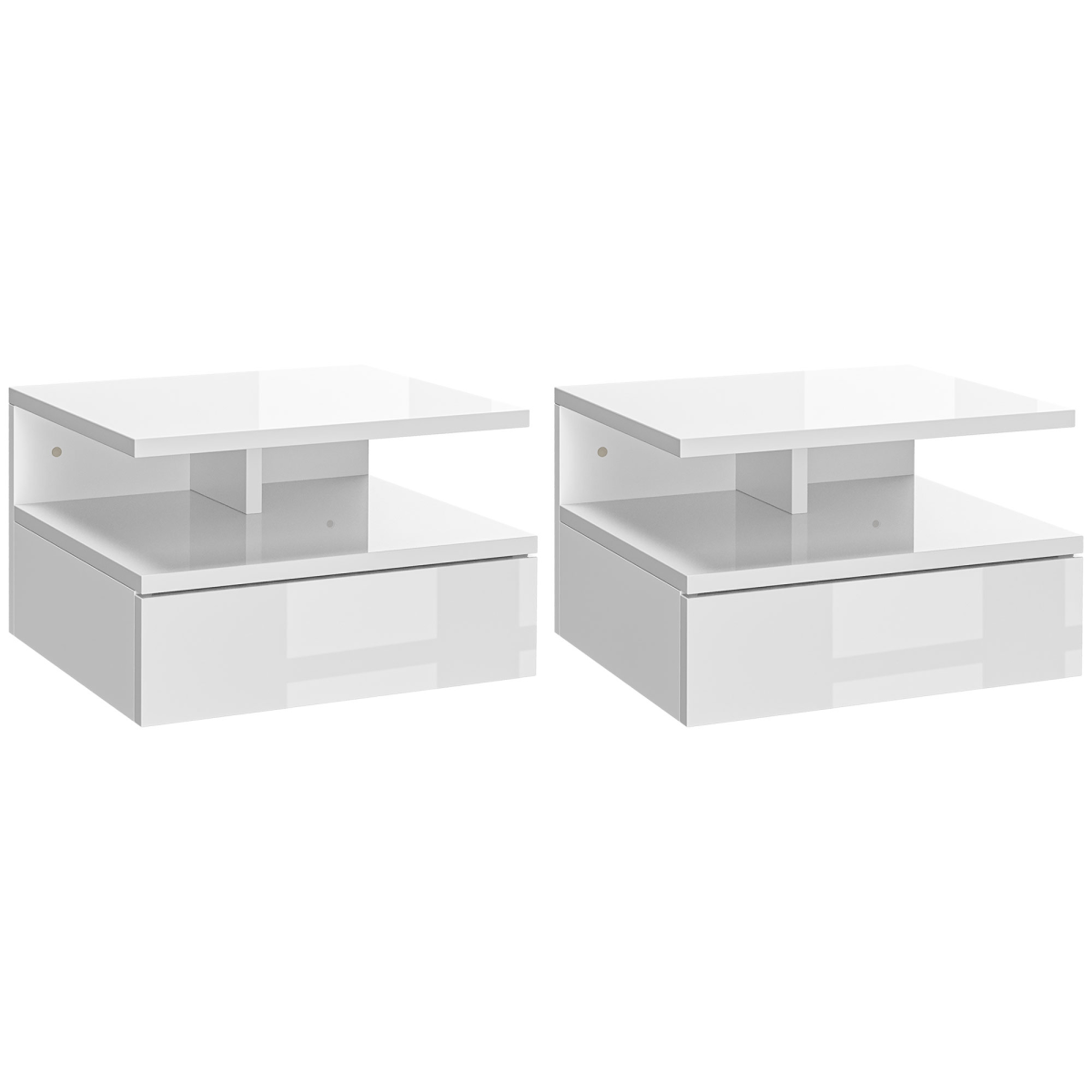 HOMCOM Wall Mounted Bedside Cabinet Set of 2, High Gloss White