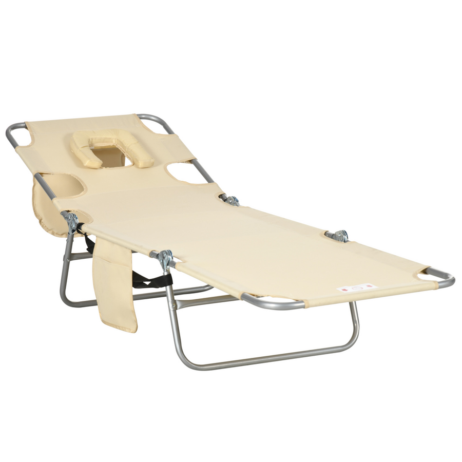 Patio Foldable Sun Lounger 5 Level Adjustable Reclining Chair Beige
