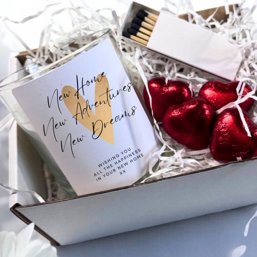 Gold Heart New Home Candle Gift Set | Housewarming Gift Box | First Home Gift UK