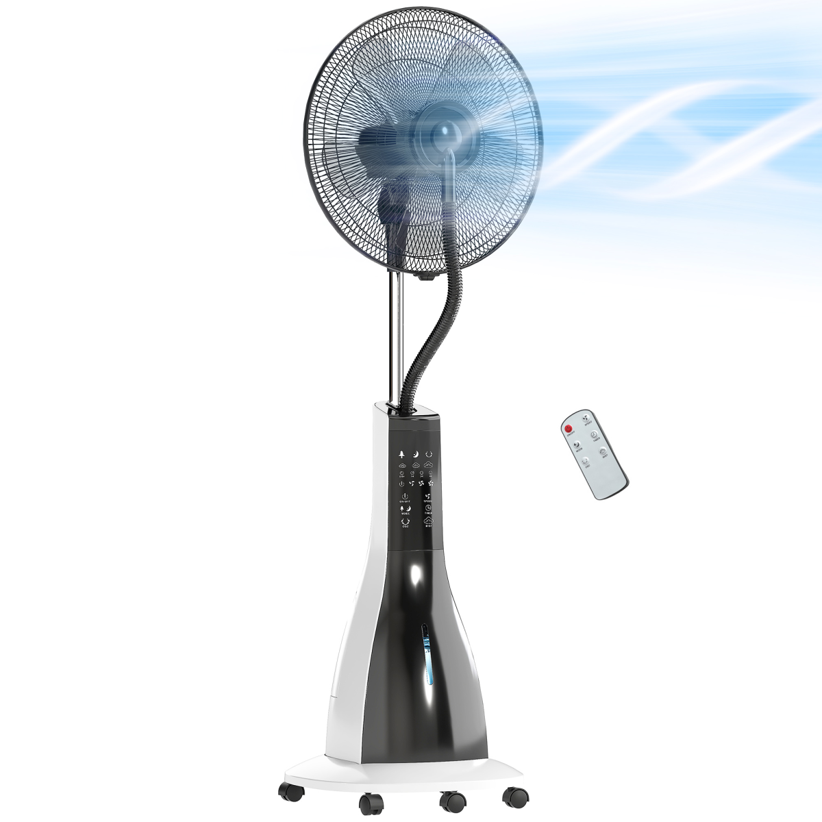 HOMCOM Spray Misting Fan, Pedestal Fan with Oscillation, Tilt, Wheels
