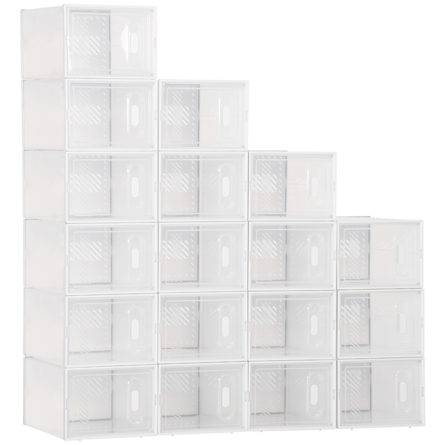 18PCS Clear Shoe Box, Plastic, UK/EU Size 8.5/43, 25 x 35 x 19cm