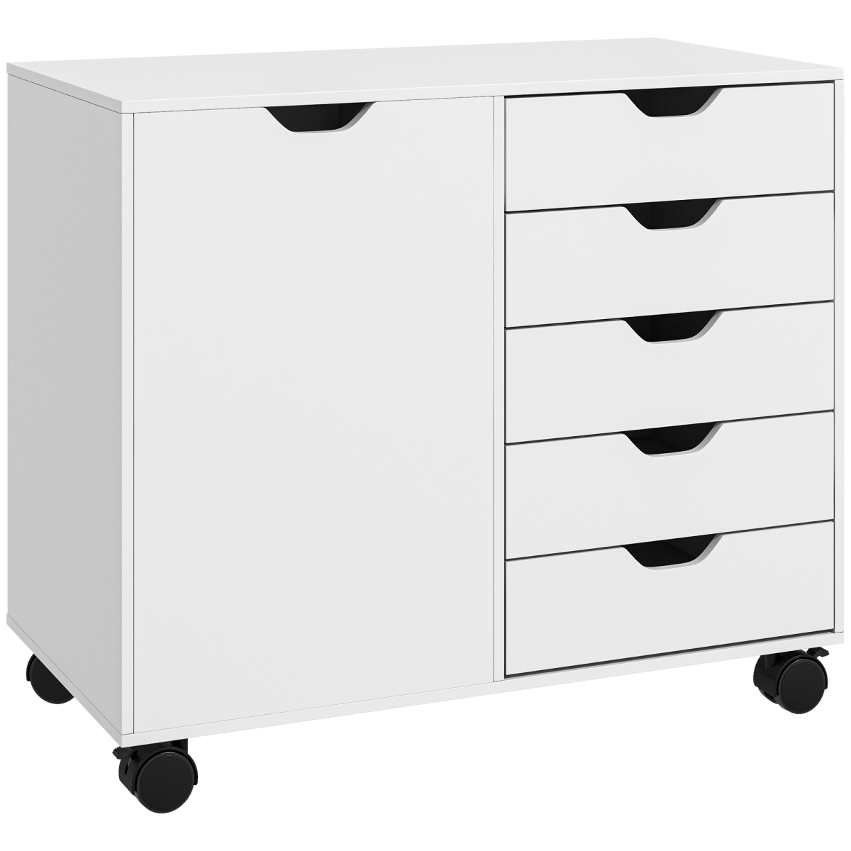 HOMCOM Modern Mobile 5-Drawer Cabinet with Door, Office Storage Cabinet, White