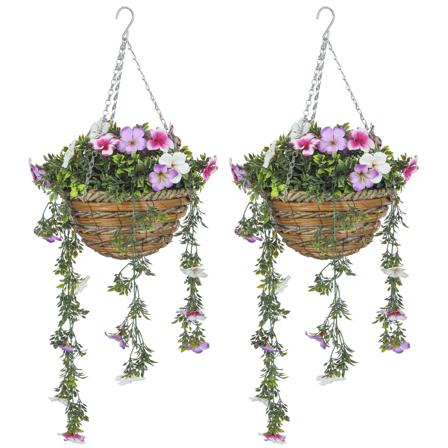 HOMCOM Set of 2 Artificial Azalea Plants in Basket
