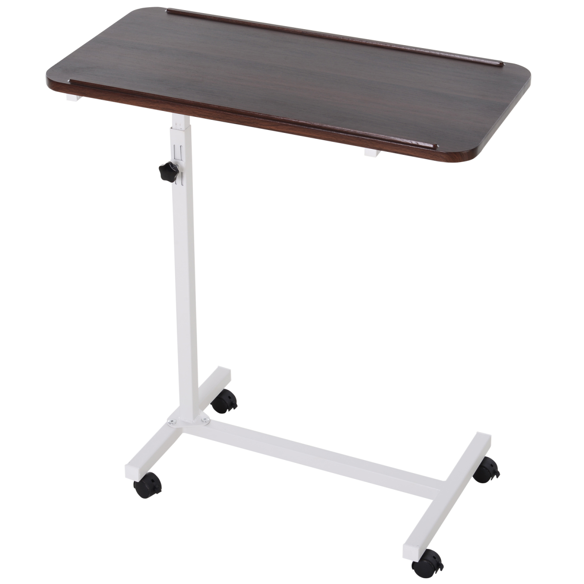 Multipurpose Overbed Chair Table Side Stand, Height Adjustable, White/Brown