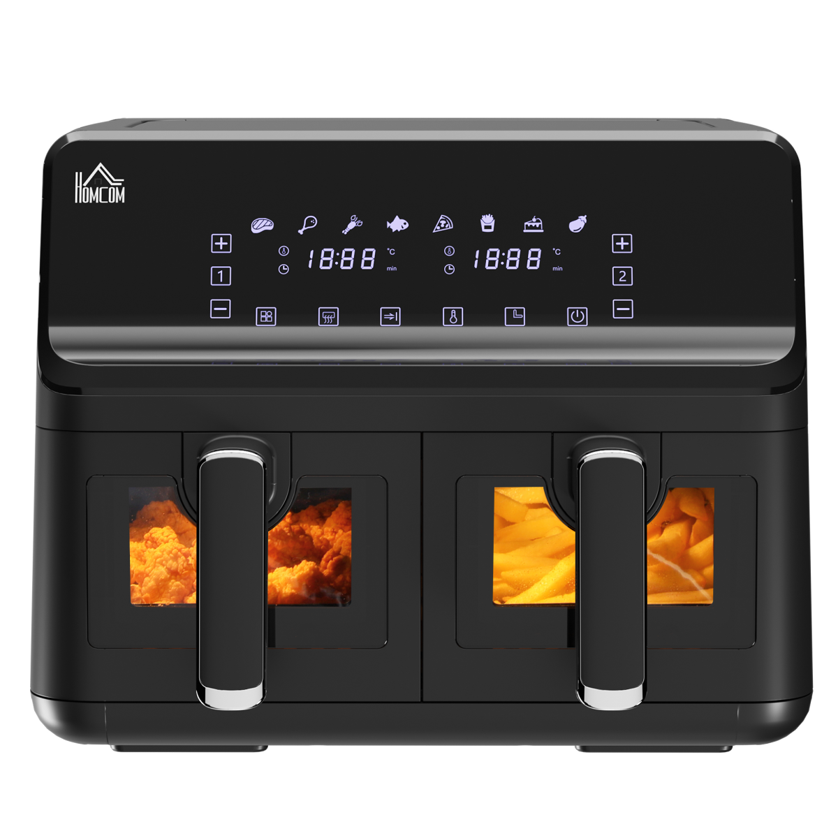 Dual Air Fryer 8L Family Size, 2 Baskets, 8 Presets, Timer, 2500W