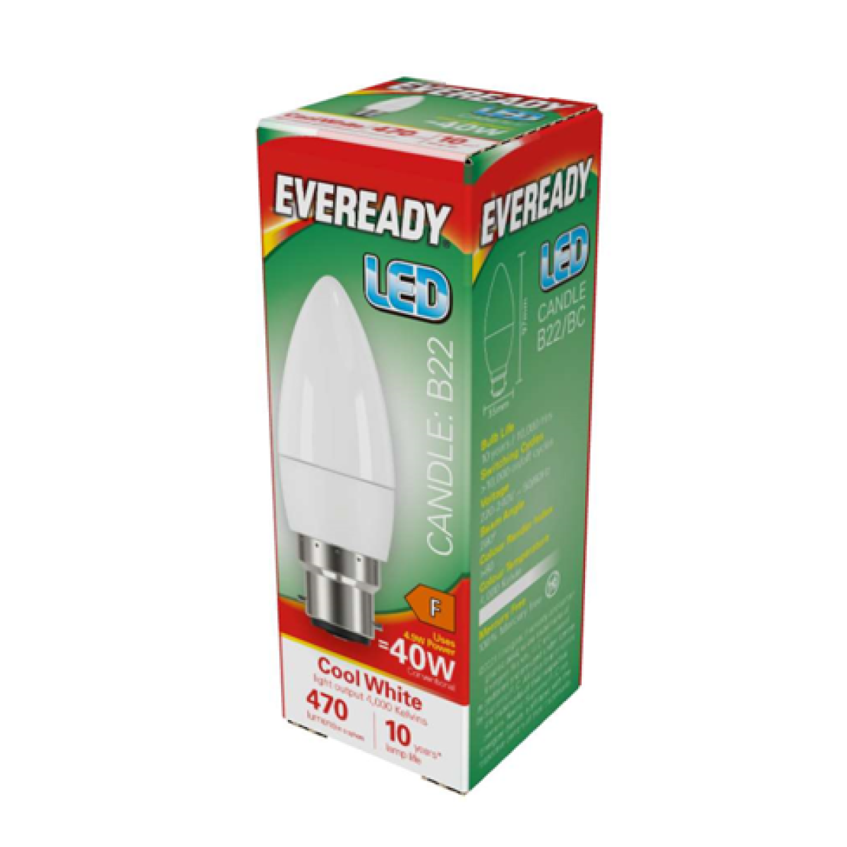 Eveready S14322 LED Candle Bulb B22 (BC) 470lm 4.9W Cool White (Pack of 5)