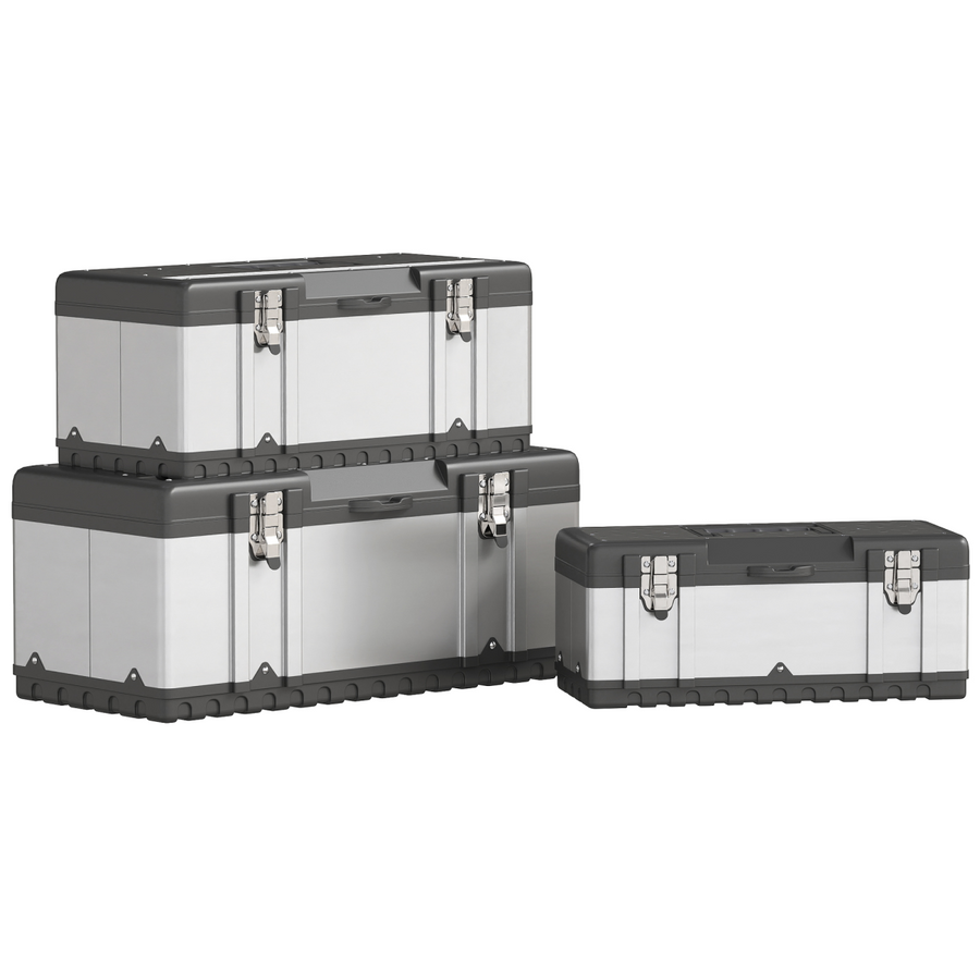 HOMCOM 3-Piece Tool Case Set - 23" 19" 16" Stainless Steel Tool Boxes