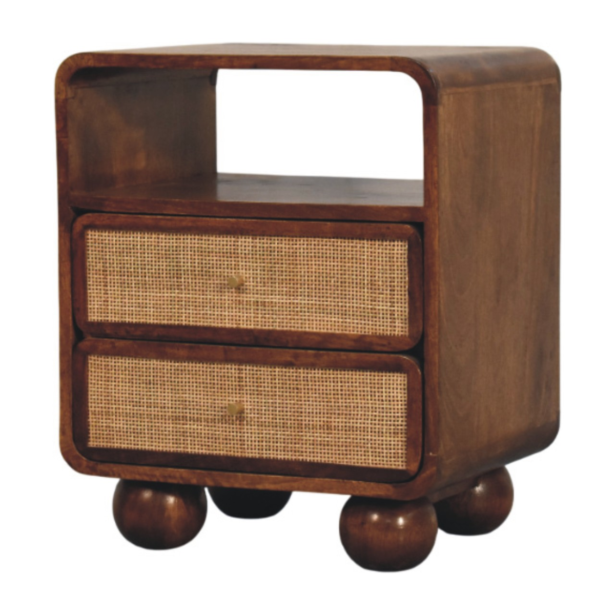 Artisan Furniture Larissa 2 Drawer Chestnut Nightstand, 1 Open Slot, Dark Brown