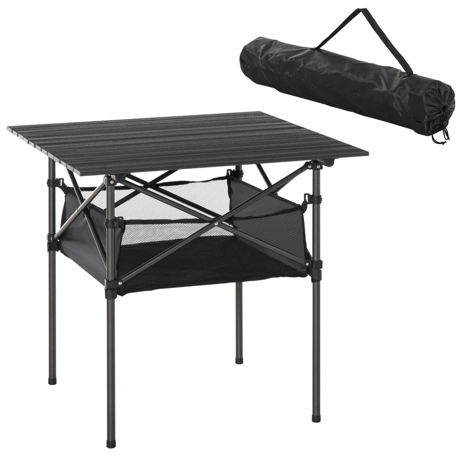Aluminum Camping Table Roll-Top Folding Table Picnic Table with Mesh Bag, Black
