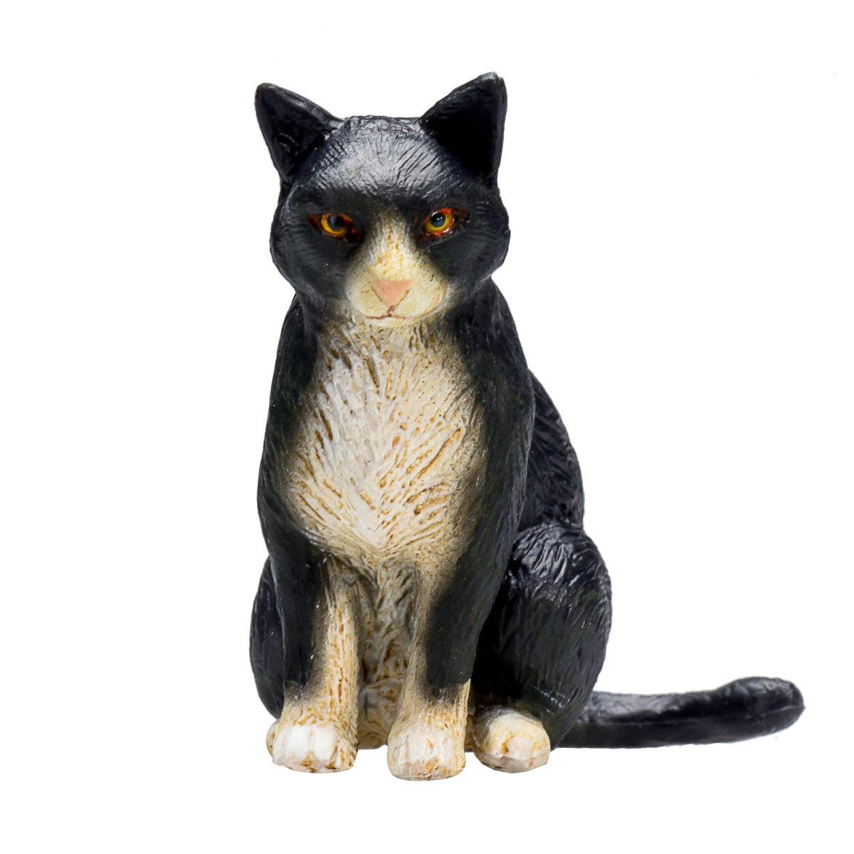 Cat Sitting Black and White Toy - Realistic Pet Figurine