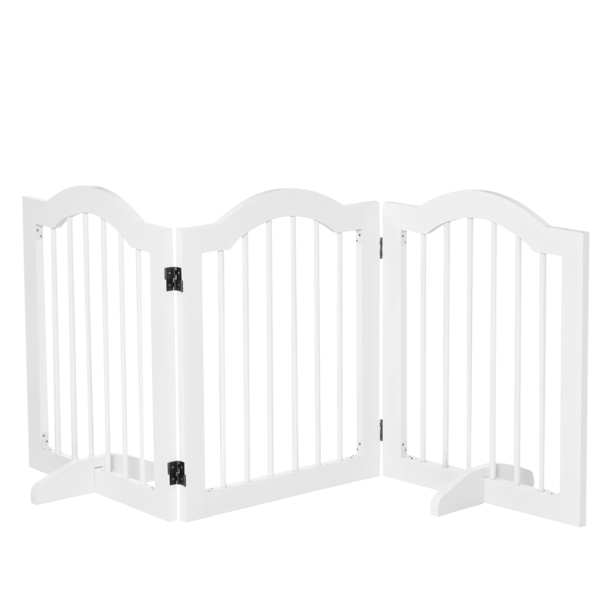 3 Panels Dog Gate with Support Feet, Freestanding Wood Fence Barrier, White