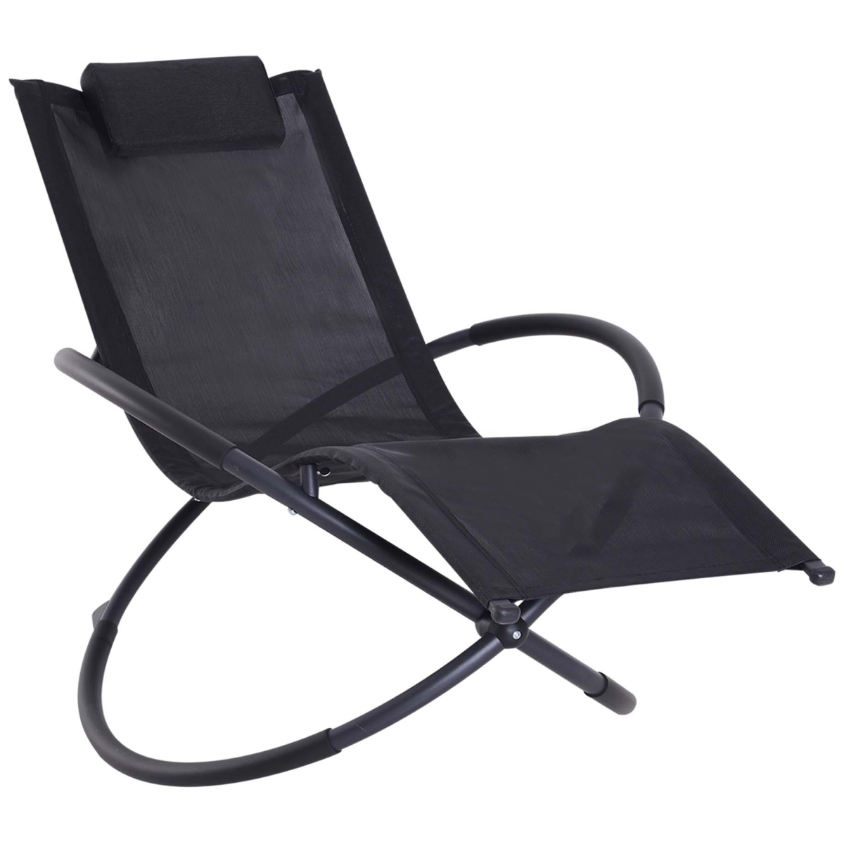 Orbital Sun Lounger Rocking Chair Outdoor Zero Gravity Folding with Pillow Black