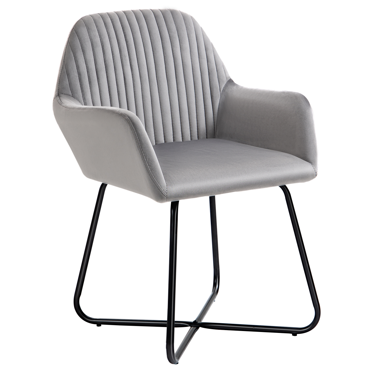 Modern Accent Chair Velvet-Feel Upholstered Lounge Armchair with Metal Base, Grey