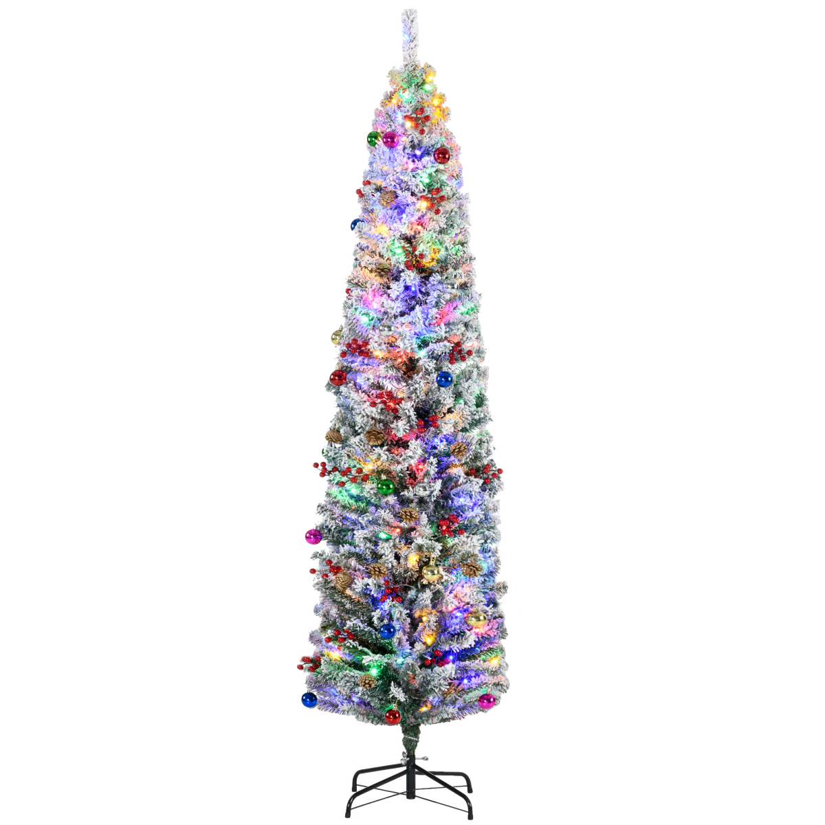 HOMCOM 7ft Artificial Christmas Tree with Flocked Tips and LED Lights
