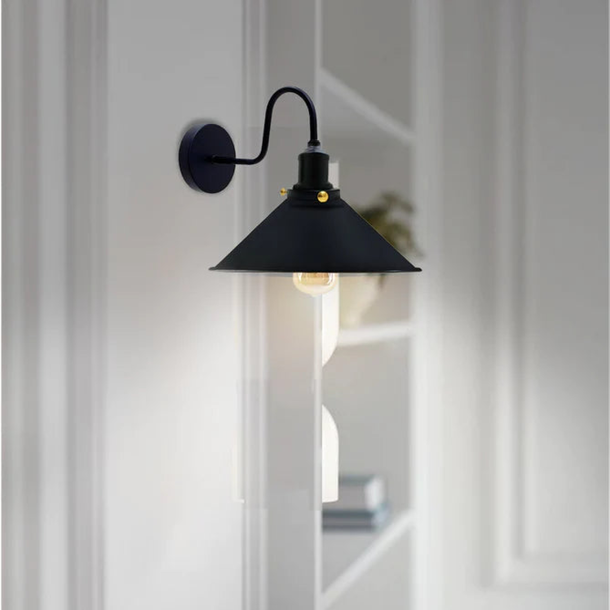 Black Vintage Industrial E27 Wall Sconce with Swan Neck Wall Light