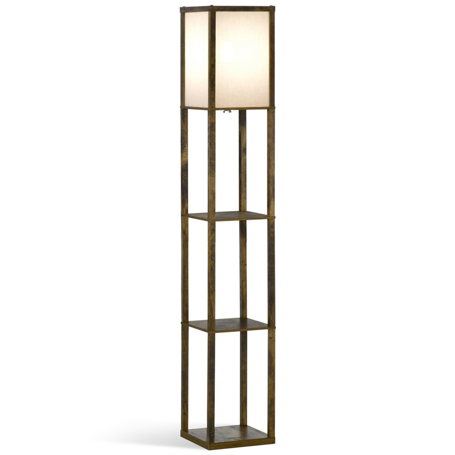 4-Tier Floor Lamp with Storage Shelf, Brown