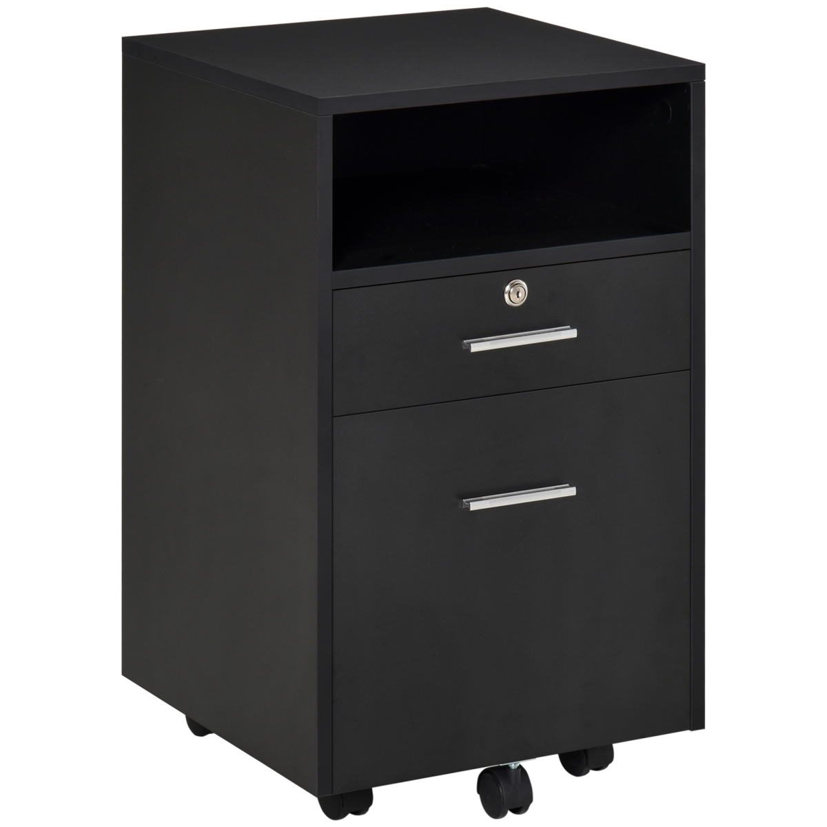 Mobile Lockable File Cabinet with 5 Wheels, Black, Vinsetto