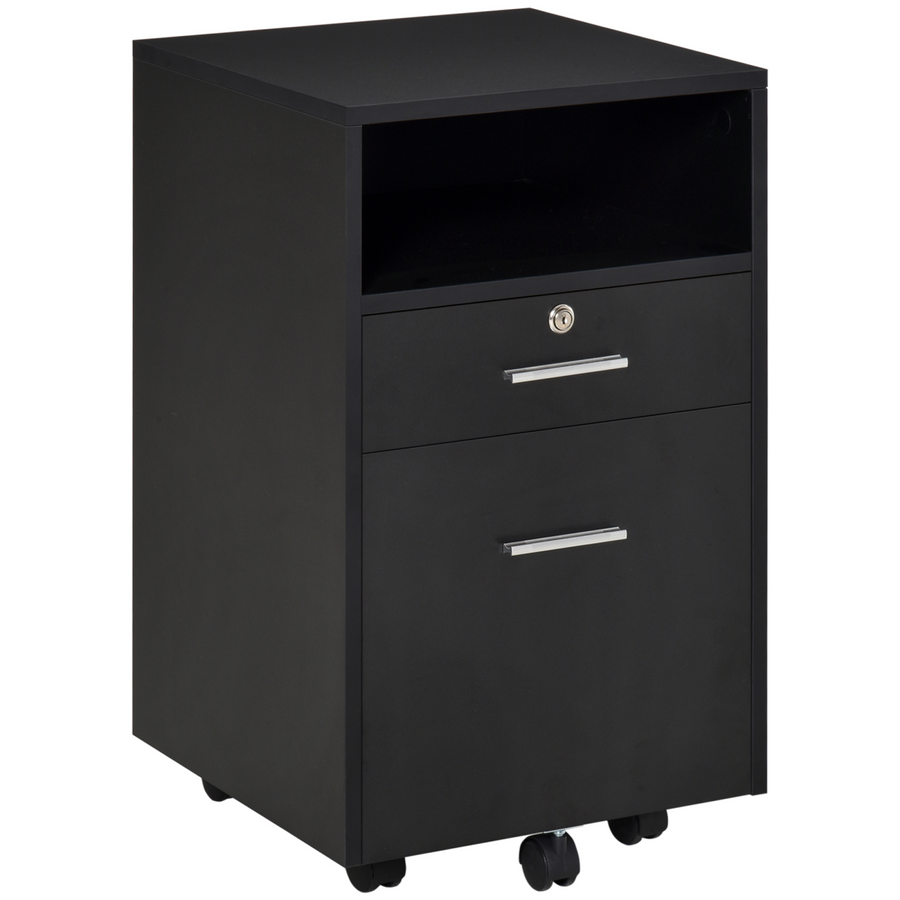 Mobile Lockable File Cabinet with 5 Wheels, Black, Vinsetto